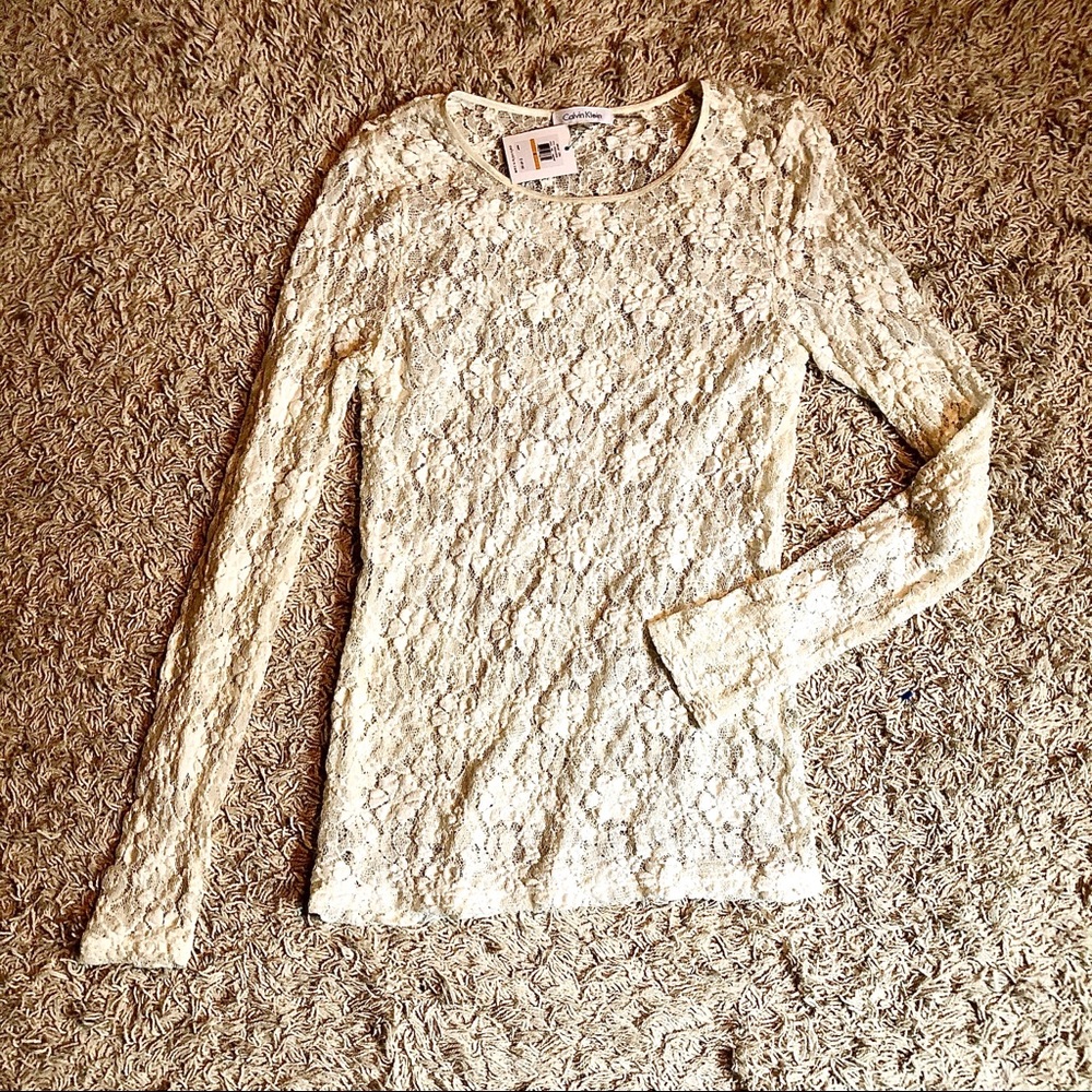Calvin Klein Lace Long-Sleeve Shirt, Size Small